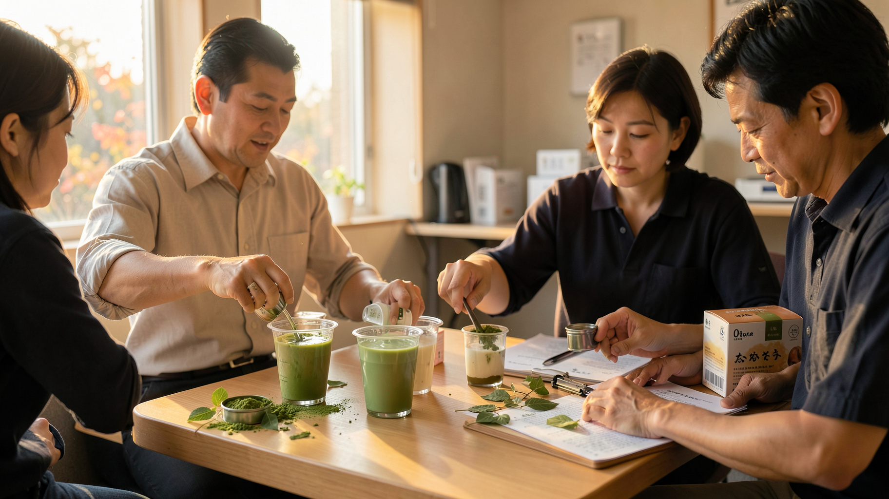 抹茶ラテ新商品が示す市場拡大、飲料各社の差別化と原料調達の課題を表すイメージ画像